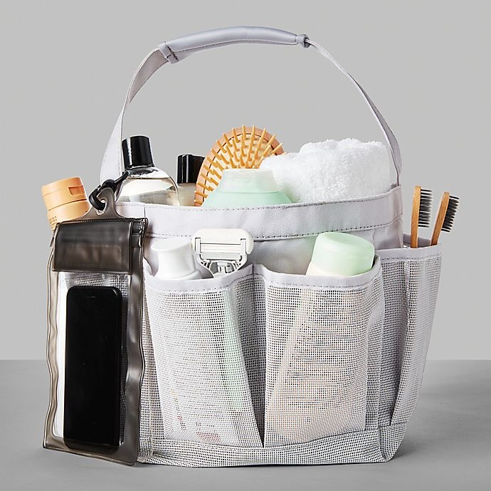 slide 2 of 2, Simply Essential Mesh Shower Tote - Grey, 1 ct