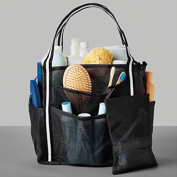 slide 2 of 3, Simply Essential Large Mesh Shower Tote - Black, 1 ct