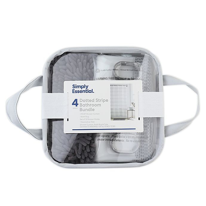 slide 9 of 10, Simply Essential Dotted Stripe Bath Bundle - Grey, 4 ct