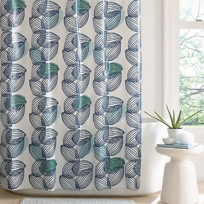 slide 1 of 1, Simply Essential Vertical Leaves PEVA Shower Curtain - Blue, 72 in x 72 in