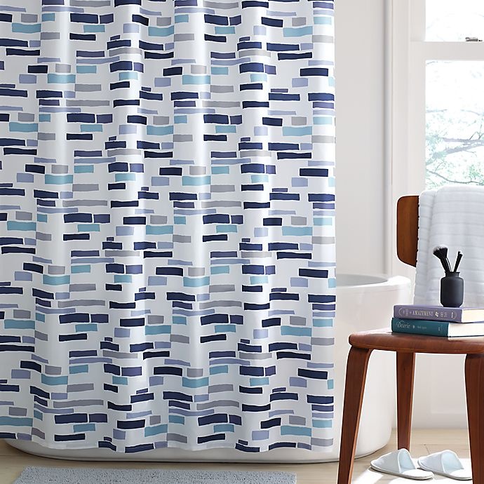 slide 1 of 1, Simply Essential Broken Stripe Shower Curtain - Blue, 72 in x 72 in