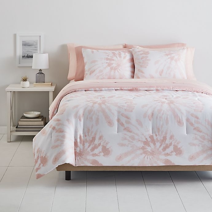 slide 1 of 2, Simply Essential Tie-Dye Full/Full XL Comforter Set - Rose, 9 ct