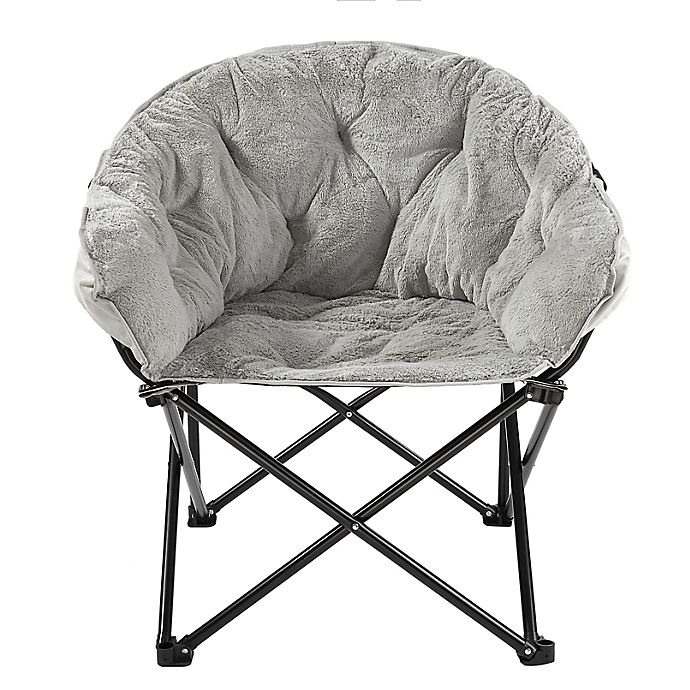 slide 1 of 1, Simply Essential Foldable Saucer Lounge Chair - Light Grey Faux Fur, 1 ct