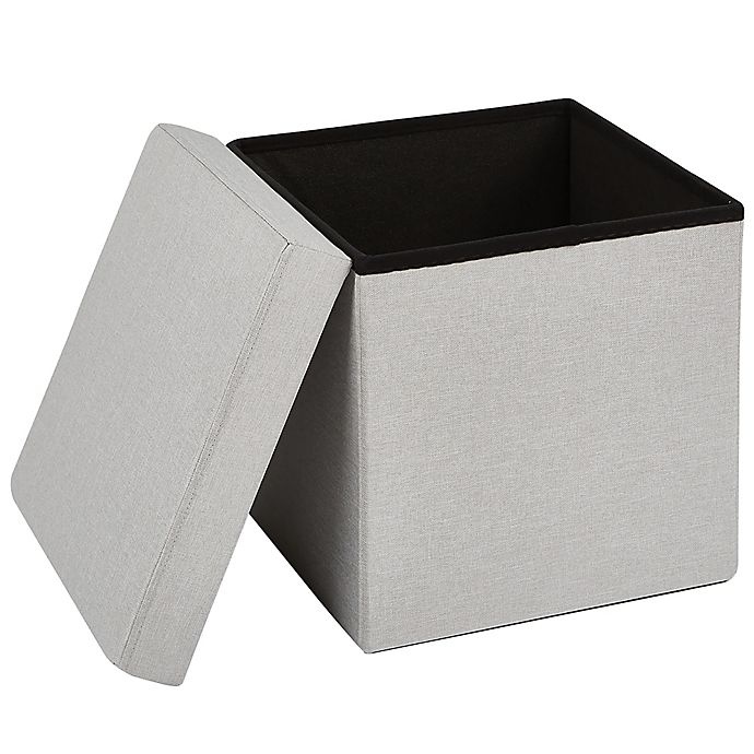 slide 2 of 5, Simply Essential Folding Storage Ottoman - Light Grey, 15 in