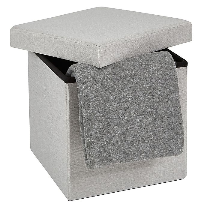 slide 3 of 5, Simply Essential Folding Storage Ottoman - Light Grey, 15 in