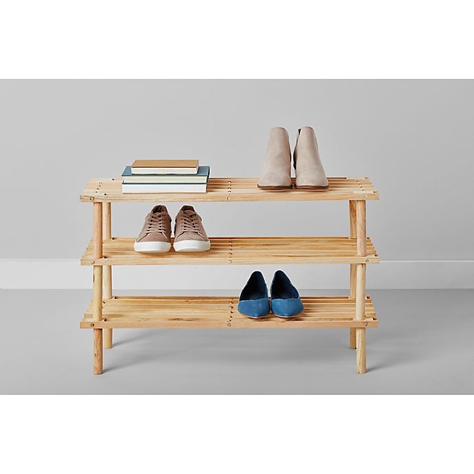 slide 2 of 3, Simply Essential 3-Tier Wood Shoe Rack - Natural, 1 ct