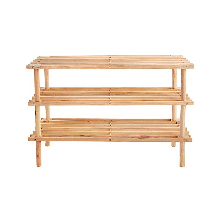 slide 3 of 3, Simply Essential 3-Tier Wood Shoe Rack - Natural, 1 ct