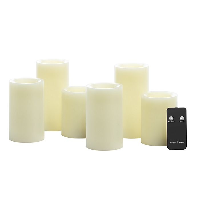 slide 1 of 1, Simply Essential Wax LED Pillar Candles with Remote Control, 6 ct