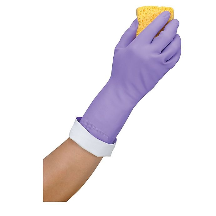 slide 5 of 5, Simply Essential Size Small Premium Reusable Latex Gloves - Purple, 1 ct