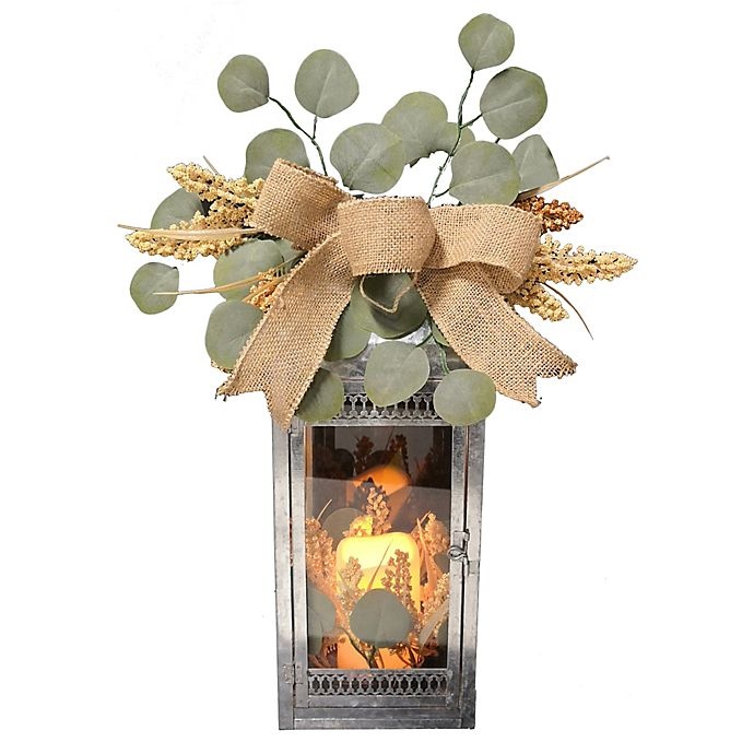 slide 1 of 1, Bee & Willow Home Bee & Willow Artificial Eucalyptus Metal Lantern with LED Candle, 17 in