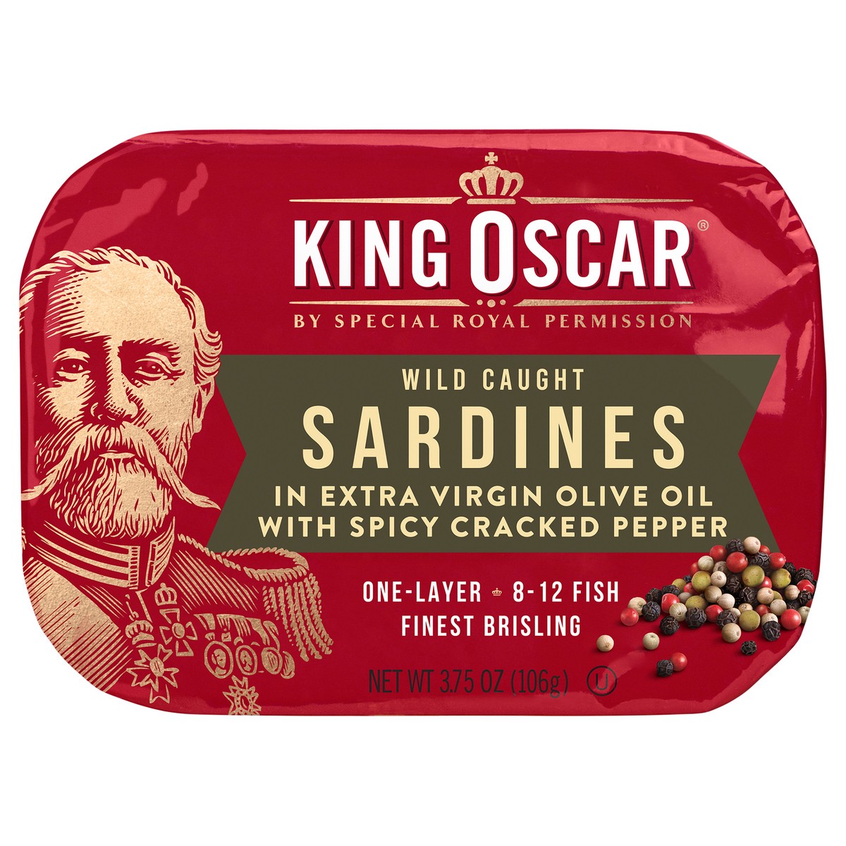 slide 6 of 6, King Oscar Sardines 1-Layer in Extra Virgin Olive Oil Cracked Pepper 3.75 ounces, 3.75 oz