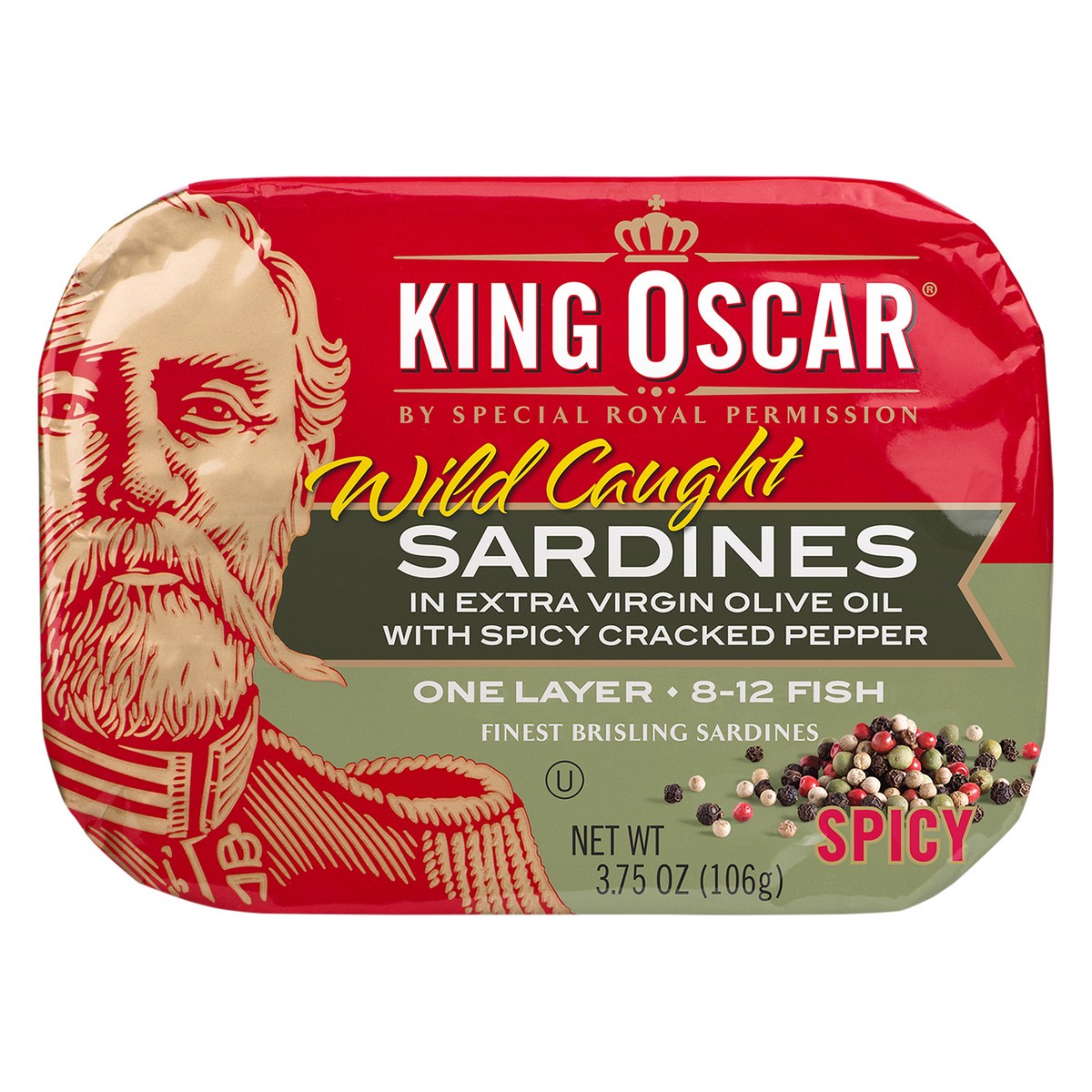 slide 1 of 6, King Oscar Sardines 1-Layer in Extra Virgin Olive Oil Cracked Pepper 3.75 ounces, 3.75 oz