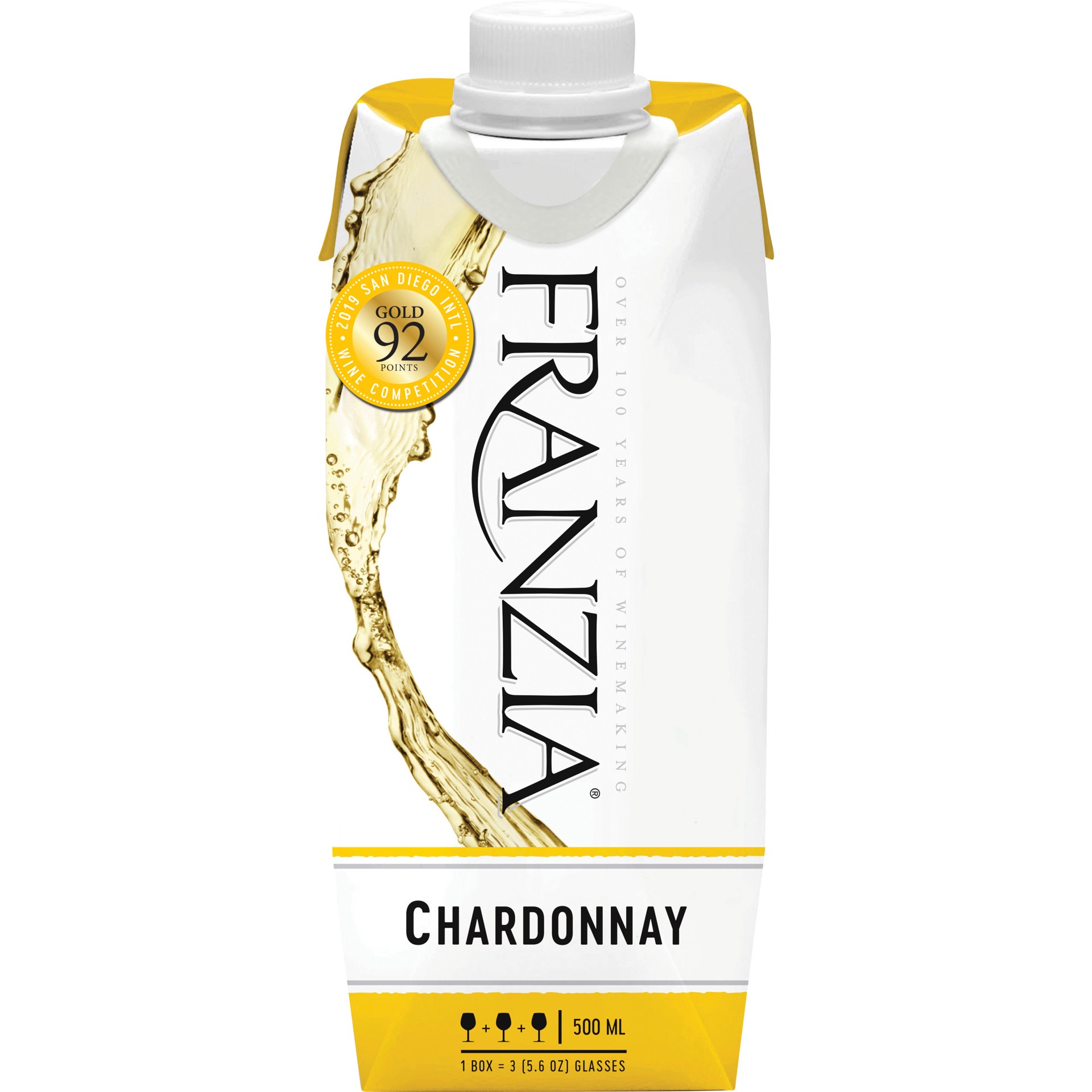 slide 1 of 2, Franzia Chardonnay, White Wine, American, 1 ct, 500ml Tetra, 500 ml