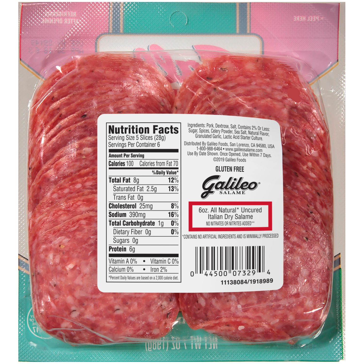 slide 3 of 4, Galileo Salame Deli Thin Sliced All Natural Uncured Salami, 6 oz., 6 oz