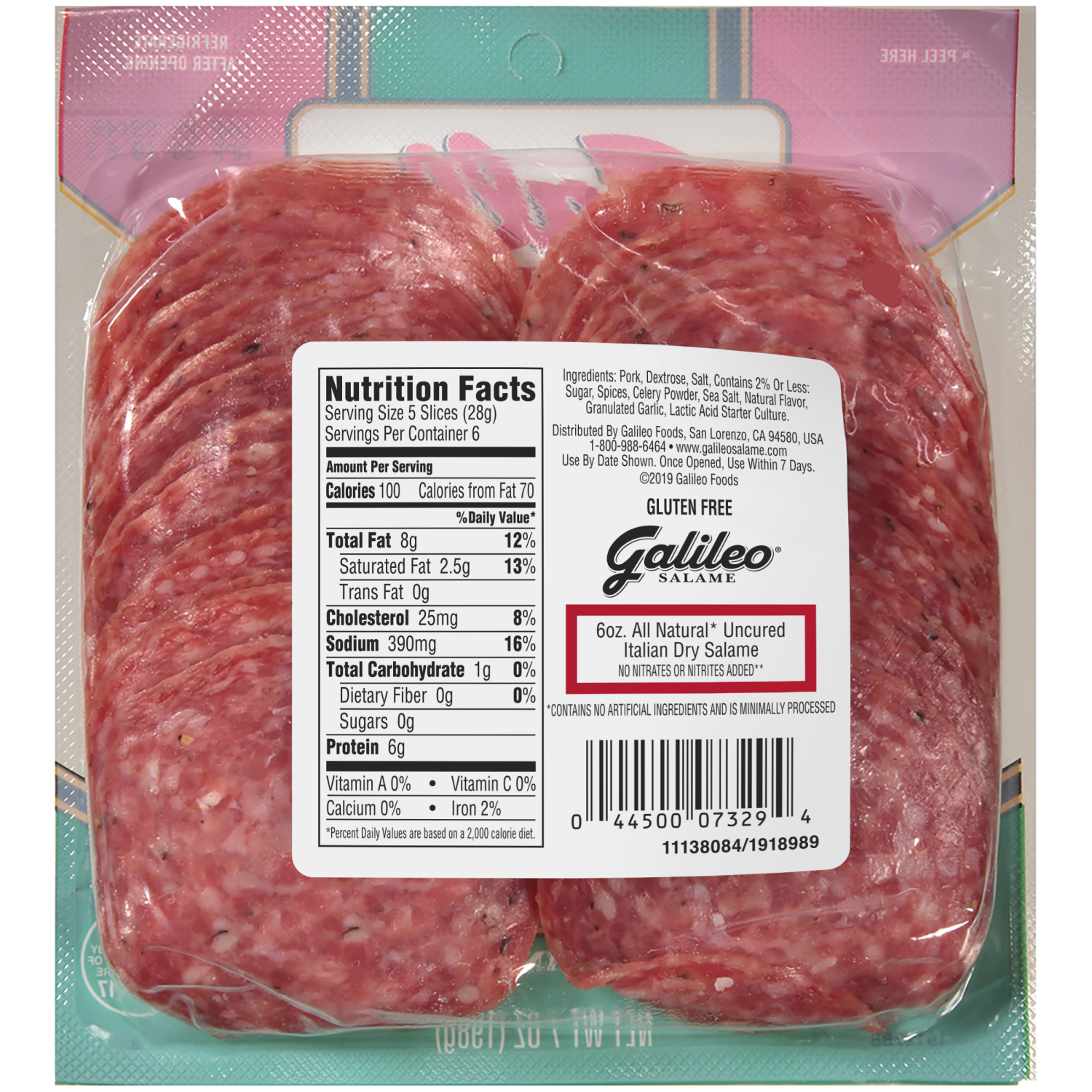 slide 3 of 3, Galileo Salame Deli Thin Sliced All Natural Uncured Salami, 6 oz., 6 oz