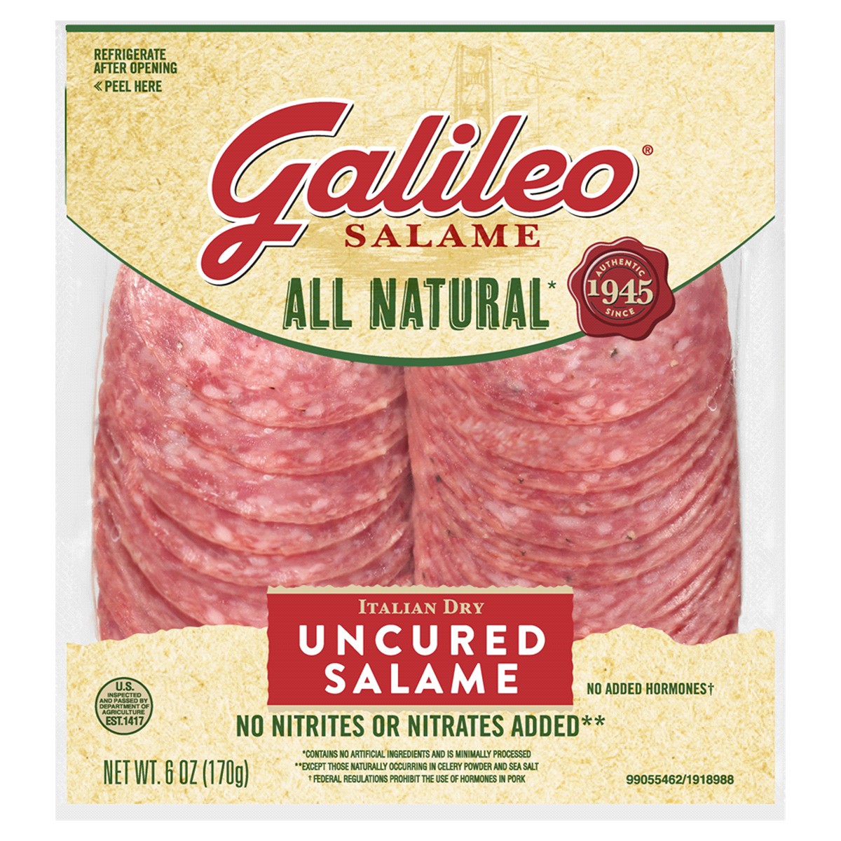slide 1 of 9, Galileo All Natural Uncured Salame, 6 oz