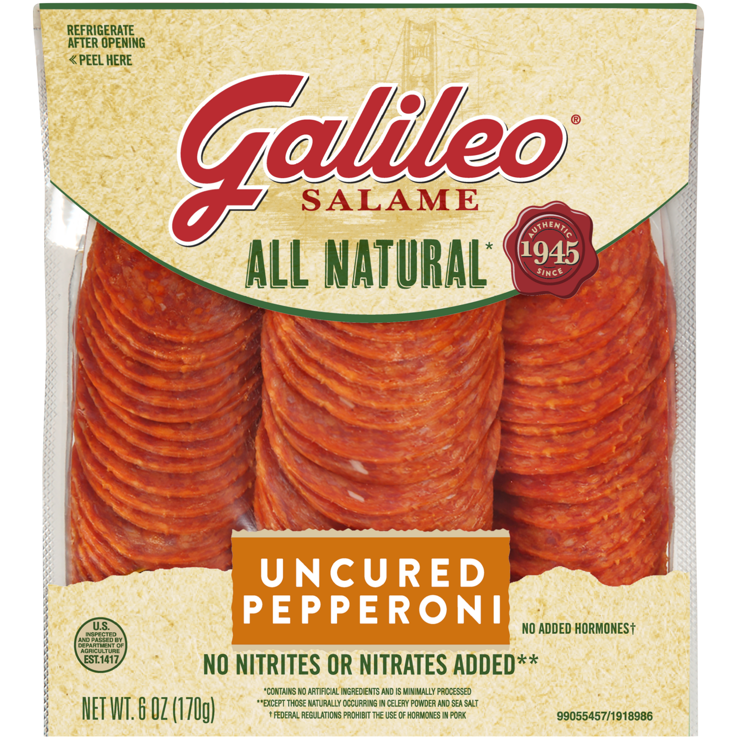 slide 1 of 3, Galileo Salame Deli Sliced All Natural Pepperoni, 6 oz., 6 oz