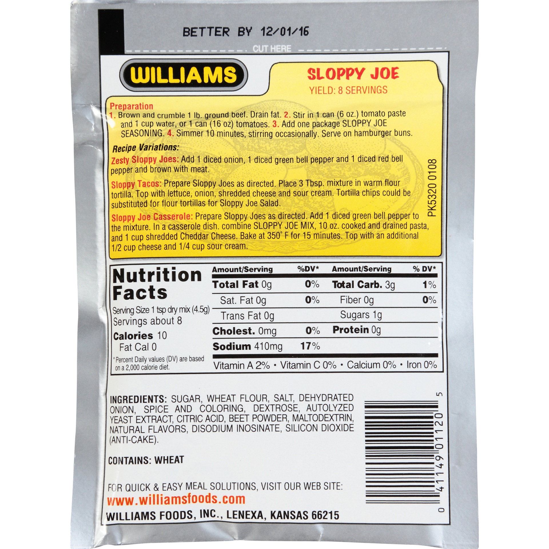 slide 3 of 6, Williams Sloppy Joe Seasoning, 0.25 oz