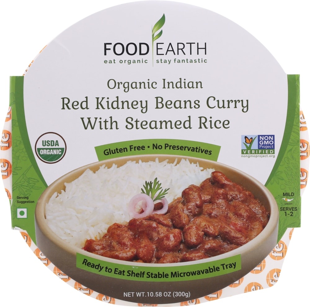 slide 1 of 1, Food Earth Organic Indian Red Kidney Beans Curry With Steamed Rice, 10.58 oz