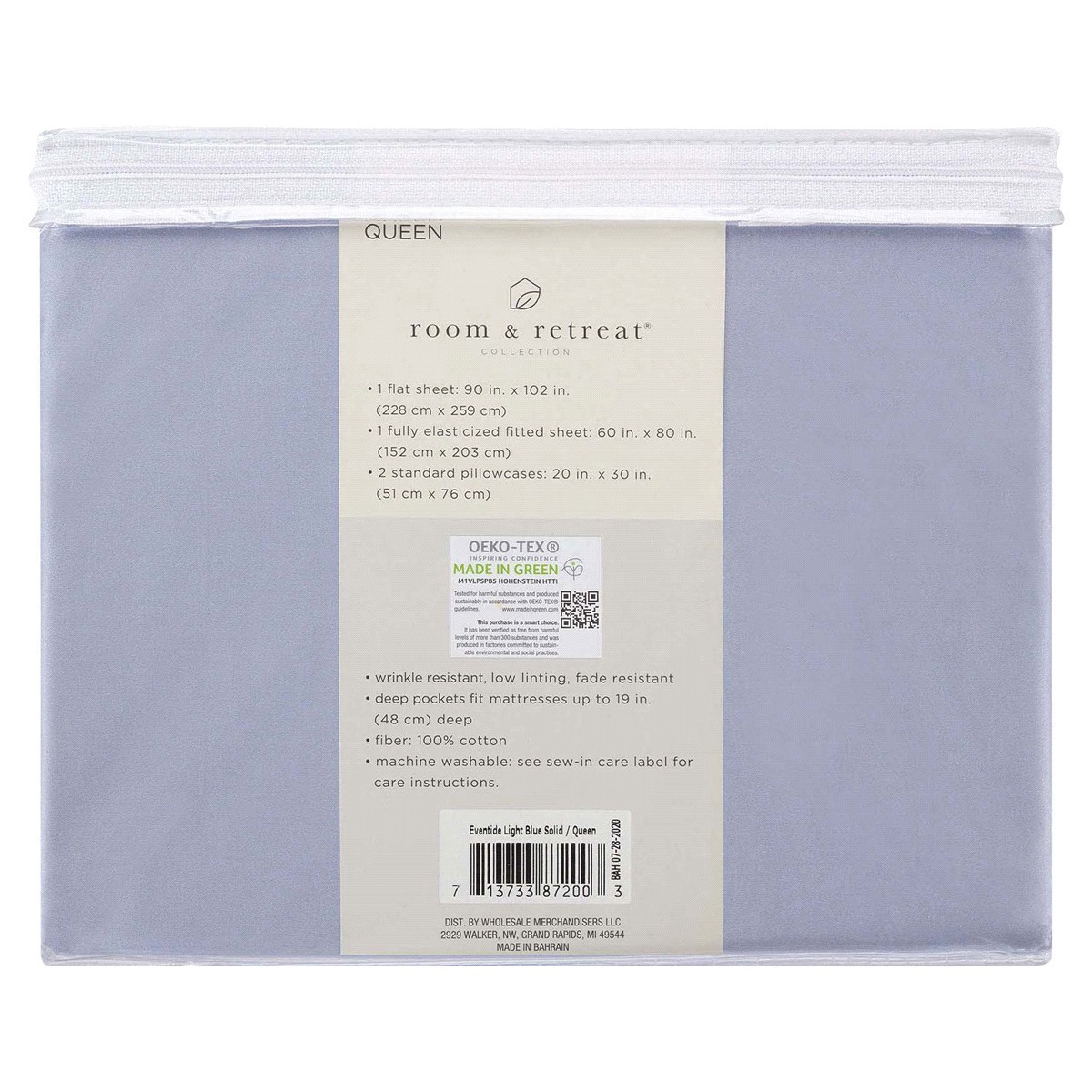 slide 5 of 5, Home Sheet Set 400TC Sateen, Queen, Eventide Lt. Blue, Queen Size