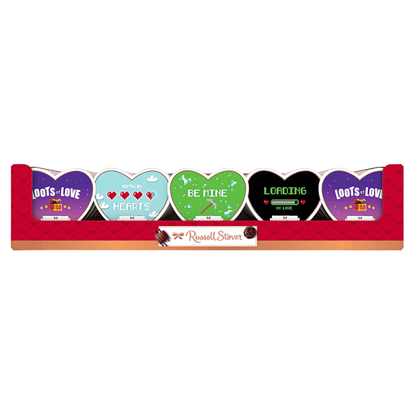 slide 1 of 1, Russell Stover Valentine's Day Modern Pop Heart Assorted Milk & Dark Chocolate Gift Box, 1.5 oz. (˜ 3 pieces), 1.5 oz
