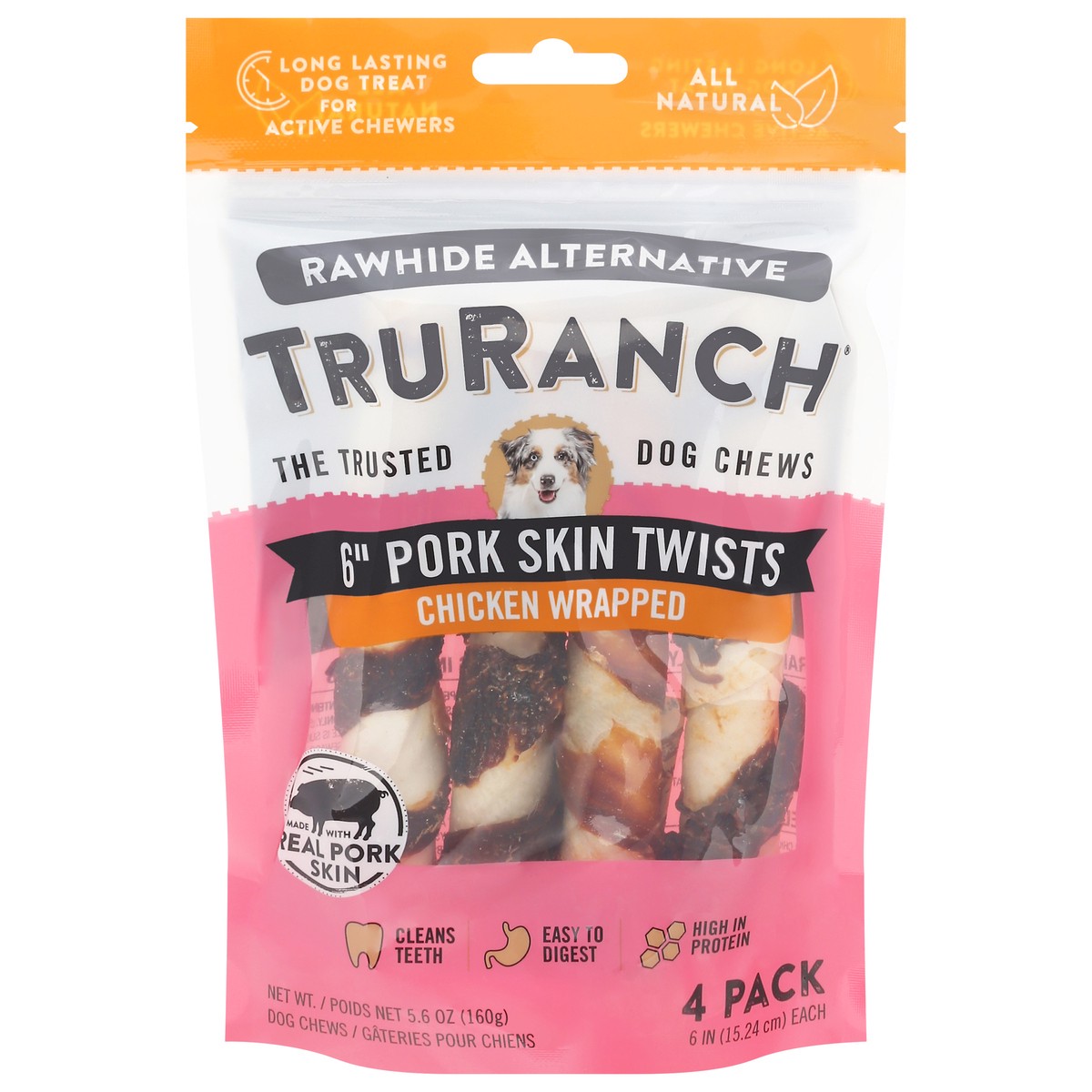 slide 8 of 15, TruRanch Chicken Wrapped Pork Skin Twists Dog Chews 6 Inch 4 ea, 4 ct