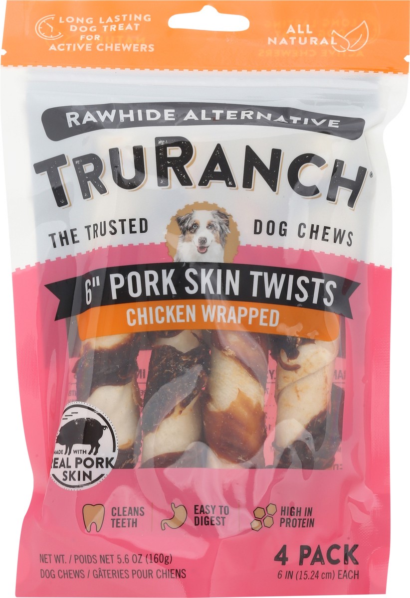 slide 6 of 15, TruRanch Chicken Wrapped Pork Skin Twists Dog Chews 6 Inch 4 ea, 4 ct