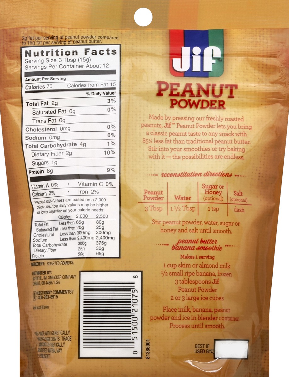 slide 6 of 6, Jif Peanut Powder Unsweetened, 6.5 oz