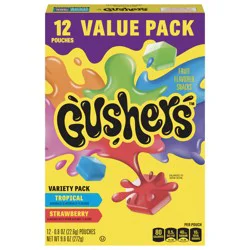 Fruit Gushers Fruit Flavored Snacks, Strawberry and Tropical Flavors, 12 ct