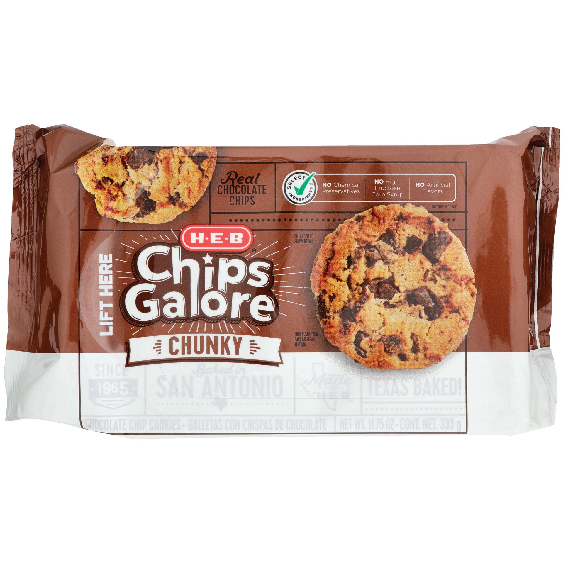 slide 1 of 1, H-E-B Chips Galore! Chunky Cookies, 13.9 oz