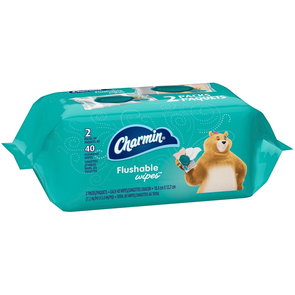 slide 2 of 3, Charmin Flushable Wipes, 2 ct; 40 ct