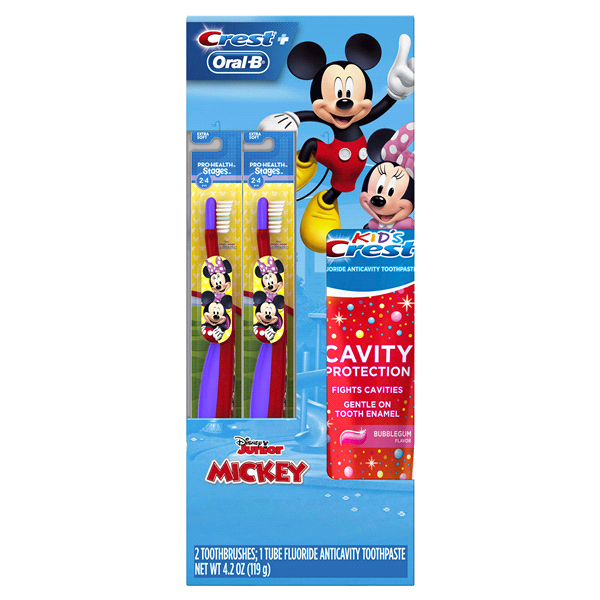 slide 1 of 3, Crest & Oral-B Kids Sparkle Fun Holiday Gift Pack Disney Mickey Mouse & Minnie Mouse Toothbrushes and Toothpaste, 1 ct