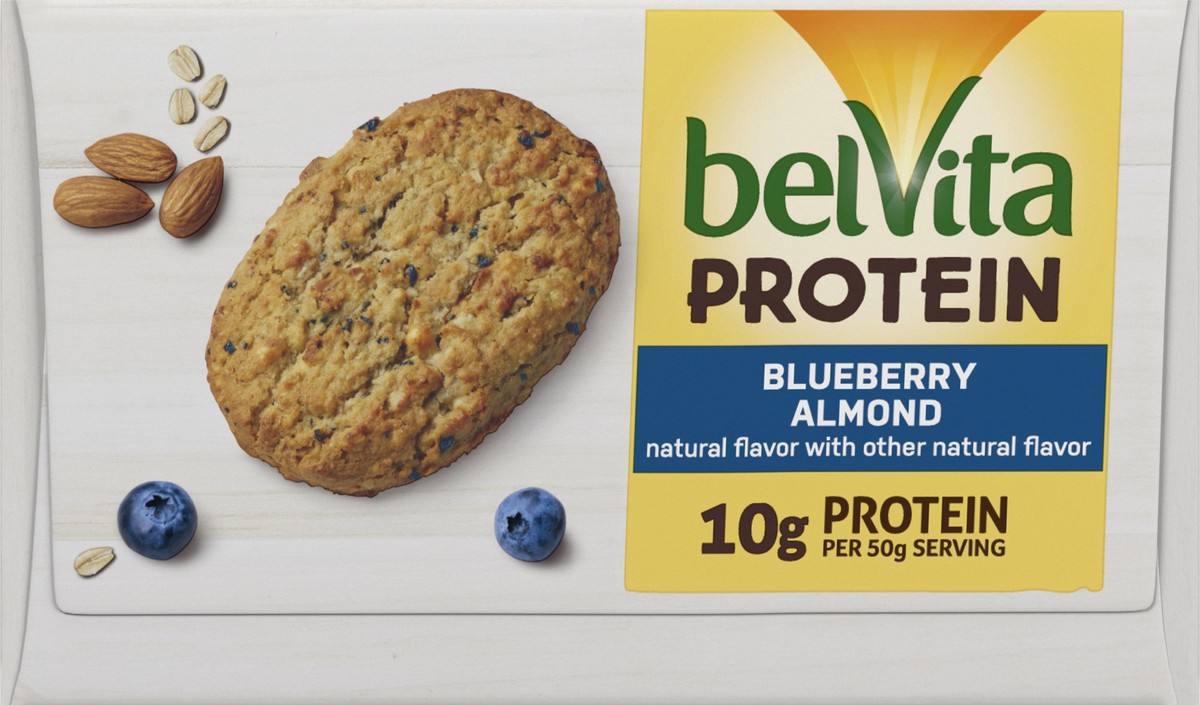 slide 2 of 9, belVita Protein Soft Baked Biscuits, Blueberry Almond Flavor, 4 Pack (1 Biscuit Per Pack) - INNER PACK, 0.51 lb