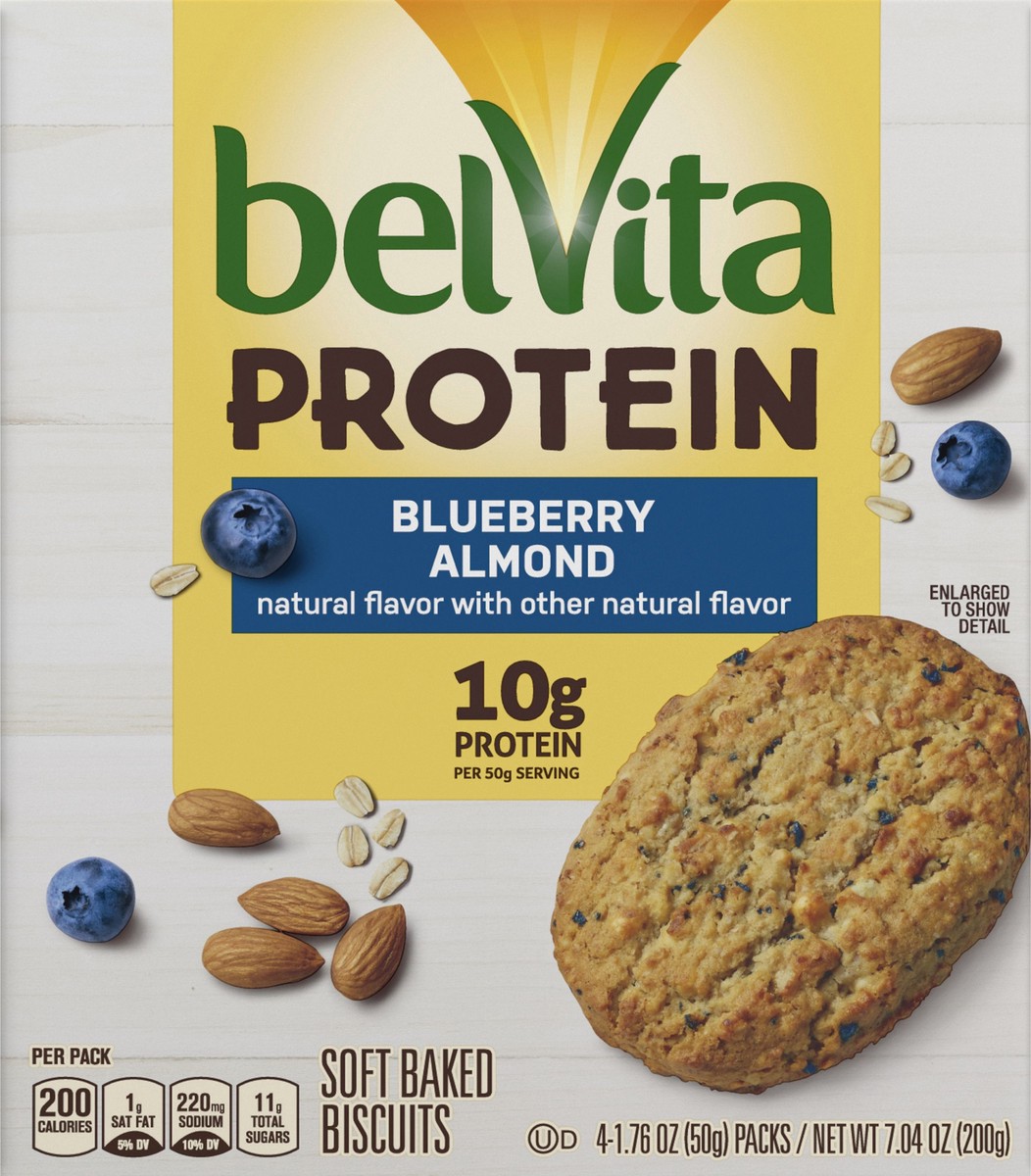 slide 4 of 9, belVita Protein Soft Baked Biscuits, Blueberry Almond Flavor, 4 Pack (1 Biscuit Per Pack) - INNER PACK, 0.51 lb