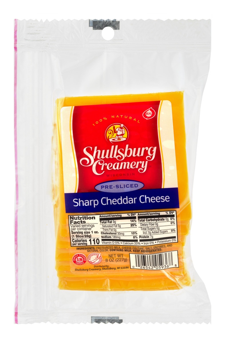 slide 1 of 1, Shullsburg Creamery Pre-Sliced Cheese Sharp Cheddar, 8 oz