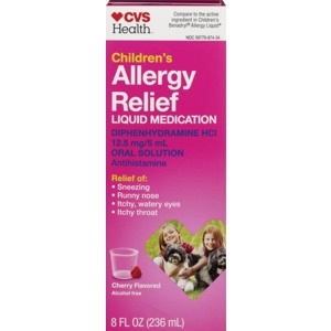 slide 1 of 1, CVS Health Children's Allergy Relief Diphenhydramine Hcl Liquid Medication, Cherry Flavor, 8 fl oz