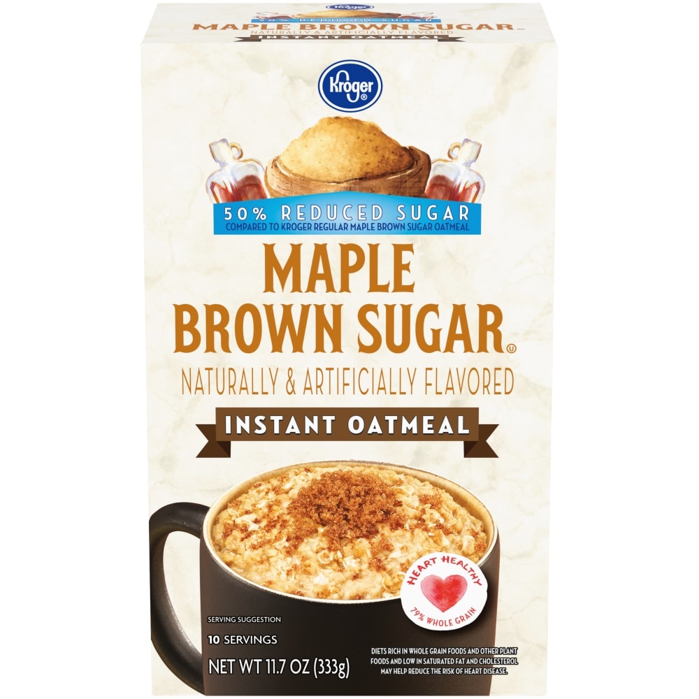 slide 1 of 1, Kroger Reduced Sugar Maple Brown Sugar Instant Oatmeal Packets, 10 ct; 1.17 oz