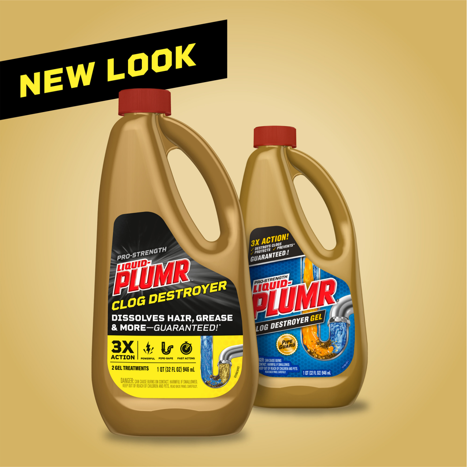 slide 6 of 8, Liquid-Plumr Pro-Strength Clog Destroyer Gel with PipeGuard Liquid Drain Cleaner, 1 qt