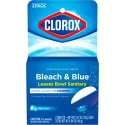 Clorox 2 Pack Beach & Blue Ultra Clean Rain Clean Toilet Tablets 2 Tablets 2.47 oz ea
