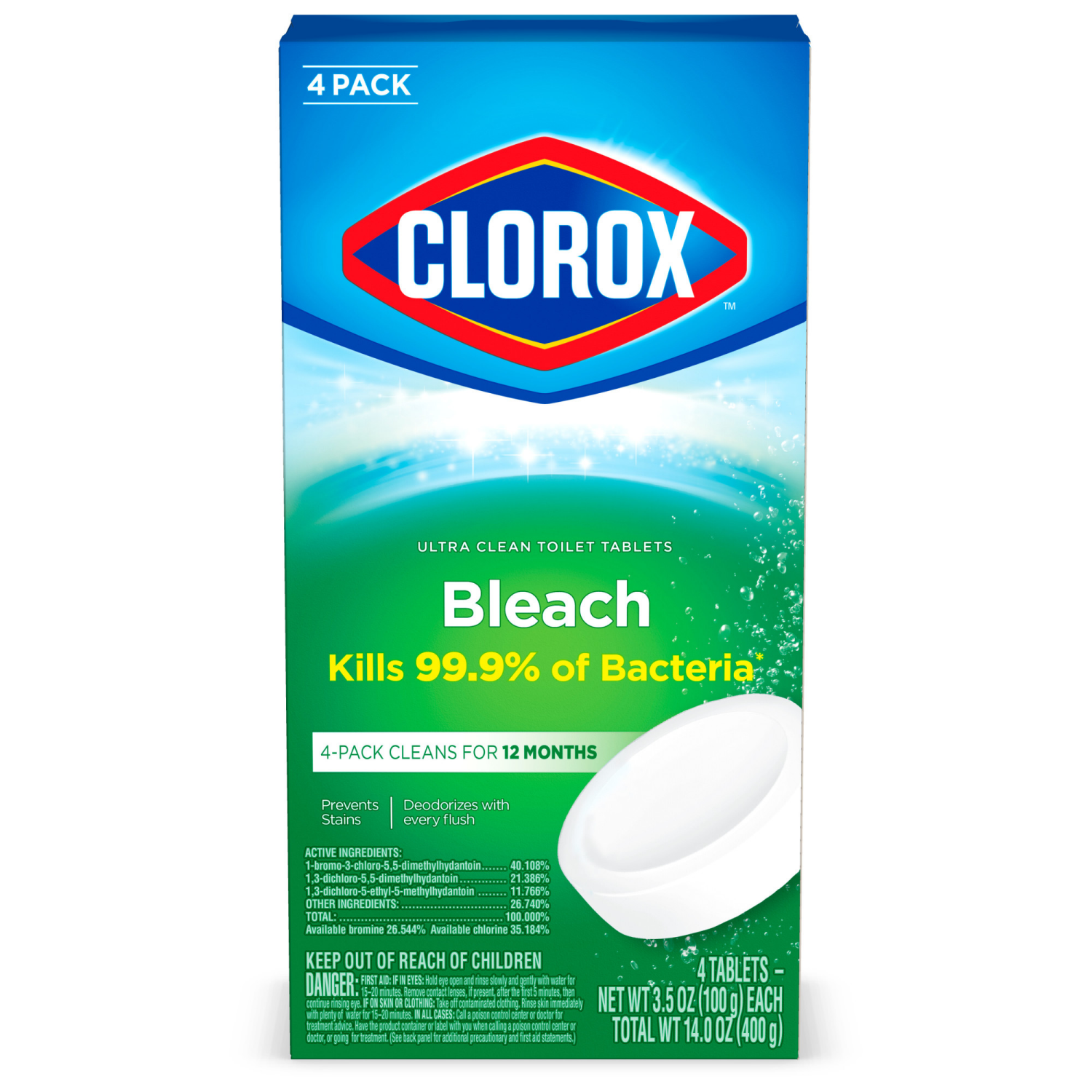 slide 1 of 7, Clorox 4 Pack Bleach Ultra Clean Toilet Tablets 4 ea, 4 ct
