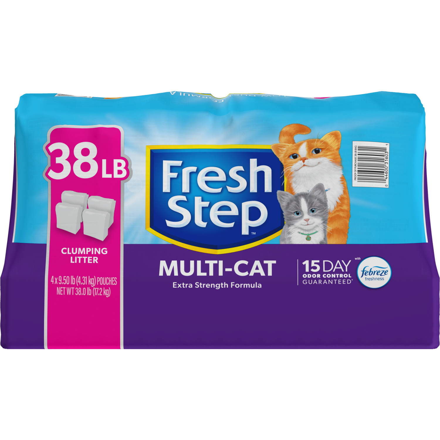 slide 2 of 8, Fresh Step Multi-Cat Scented Litter with the Power of Febreze™, Clumping Cat Litter, 38 Pounds, 4 ct