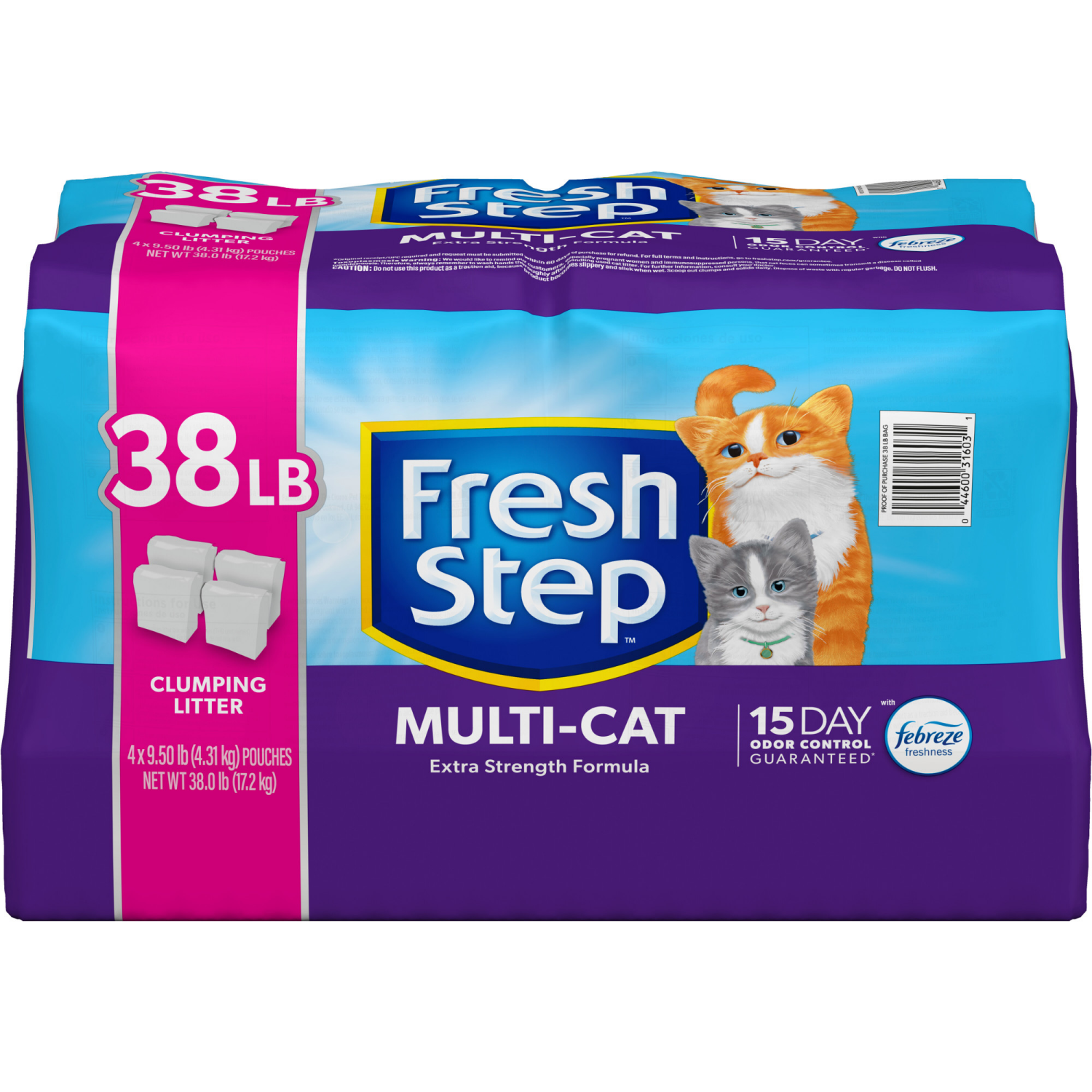 slide 6 of 8, Fresh Step Multi-Cat Scented Litter with the Power of Febreze™, Clumping Cat Litter, 38 Pounds, 4 ct