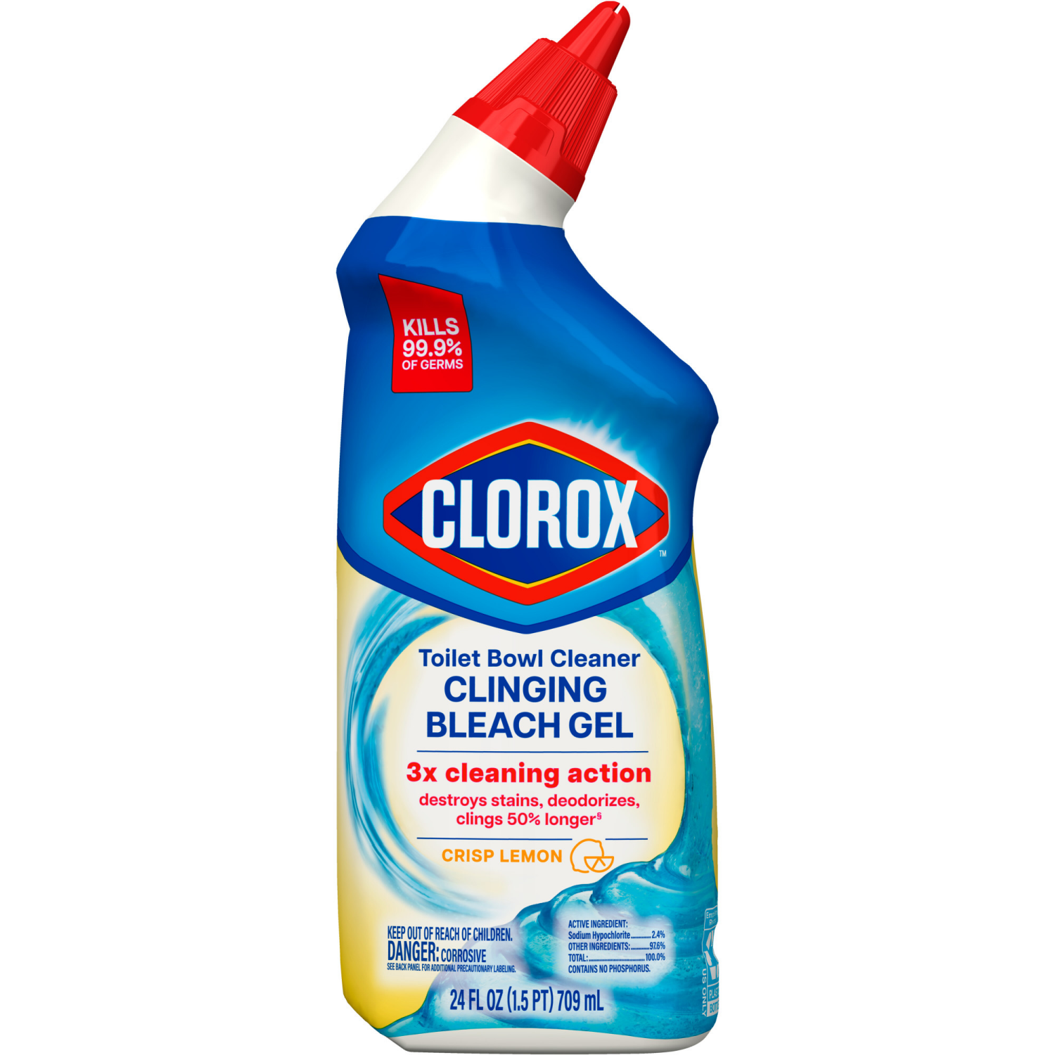 slide 6 of 8, Clorox Clinging Bleach Gel Crisp Lemon Toilet Bowl Cleaner 24 fl oz, 24 fl oz