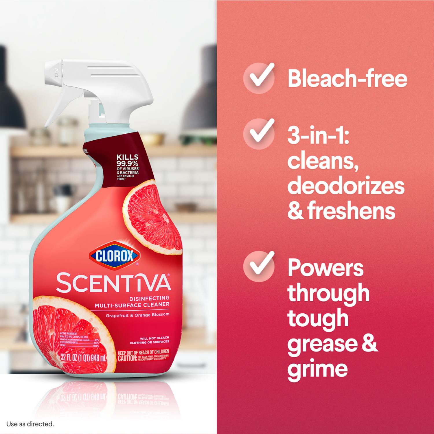 slide 8 of 8, Clorox Scentiva Tahitian Grapefruit Splash Disinfecting Multi Surface Cleaner, 32 fl oz