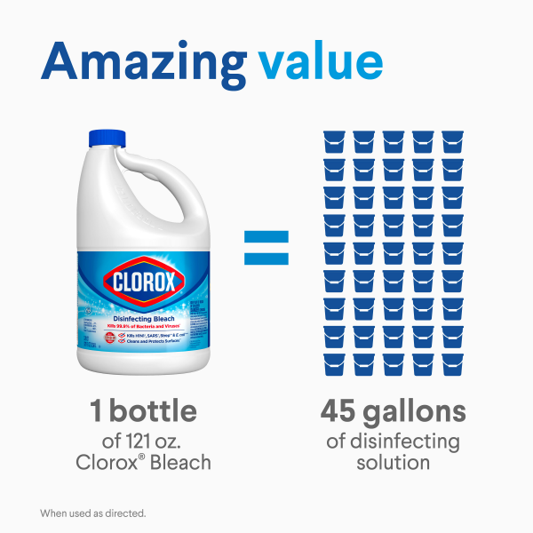 slide 27 of 29, Clorox Disinfecting Bleach, Regular(Concentrated Formula) - 121 Ounce Bottle, 3.78 qt