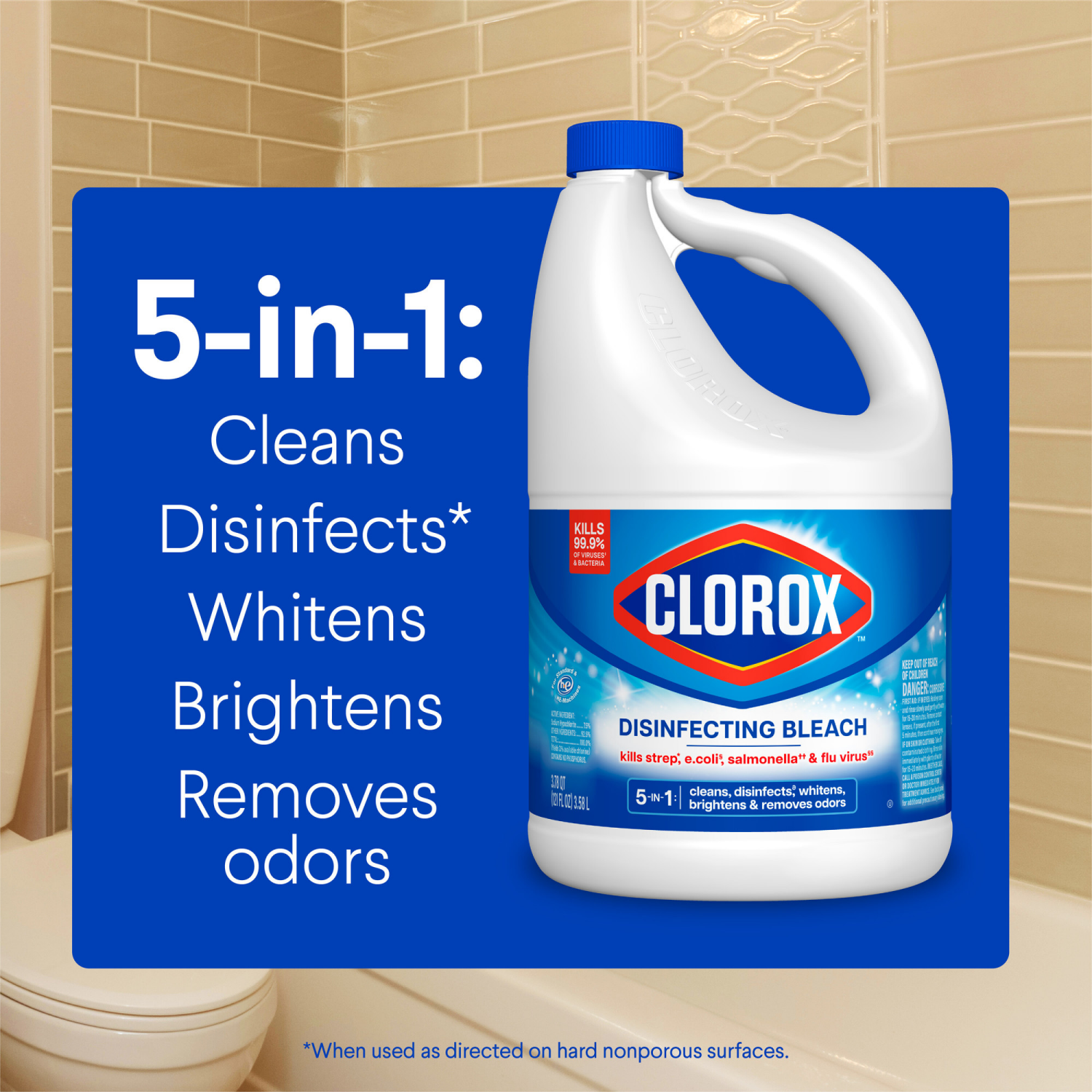 slide 4 of 8, Clorox Disinfecting Bleach, Regular(Concentrated Formula) - 121 Ounce Bottle, 3.78 qt