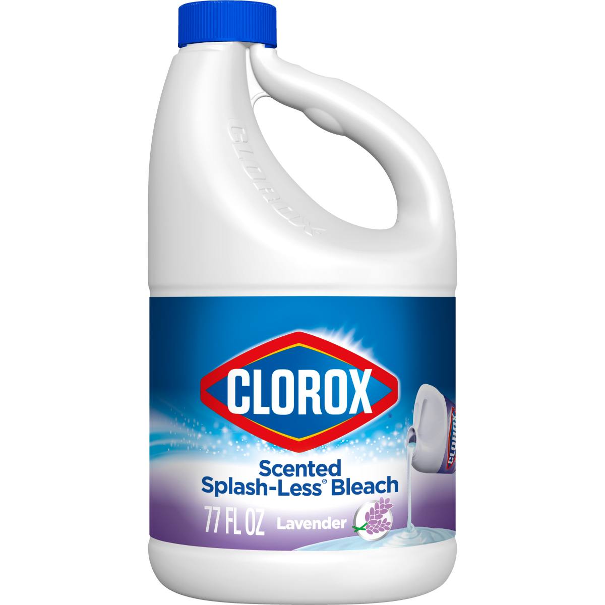 slide 1 of 5, Clorox Splash-Less Liquid Bleach, Lavender - 77 Ounce Bottle, 2.41 qt