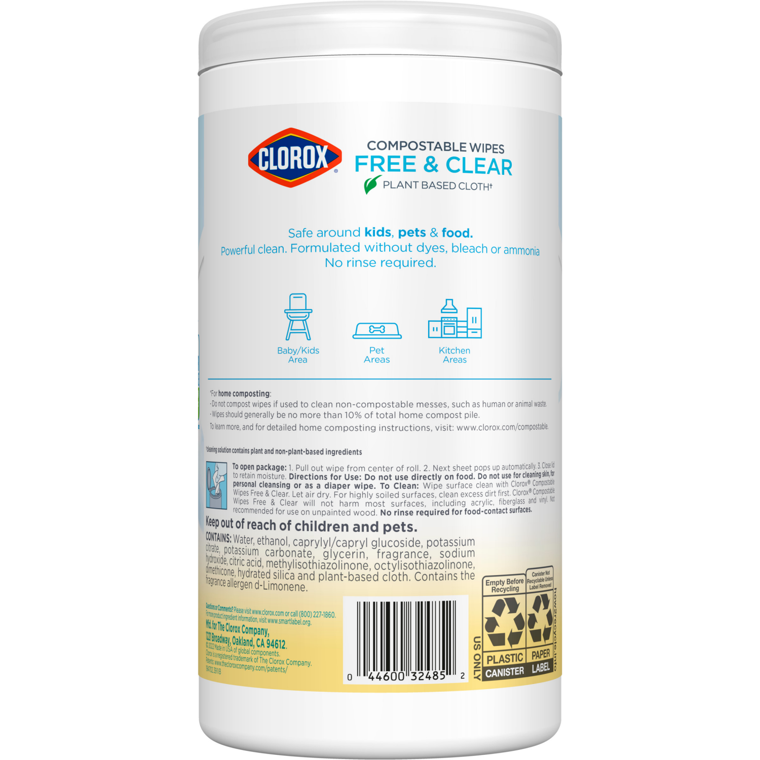 slide 2 of 8, Clorox Free & Clear Compostable Cleaning Wipes, Light Lemon Scent, 75 Count, 75 ct