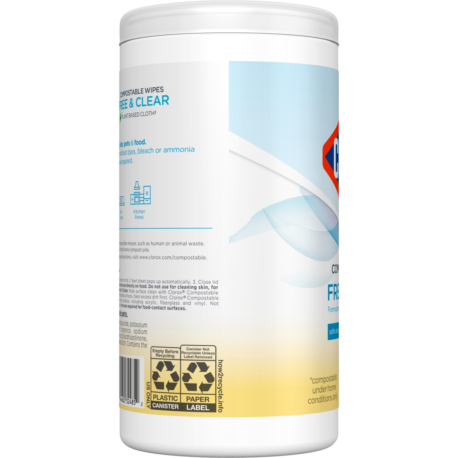 slide 5 of 8, Clorox Free & Clear Compostable Cleaning Wipes, Light Lemon Scent, 75 Count, 75 ct