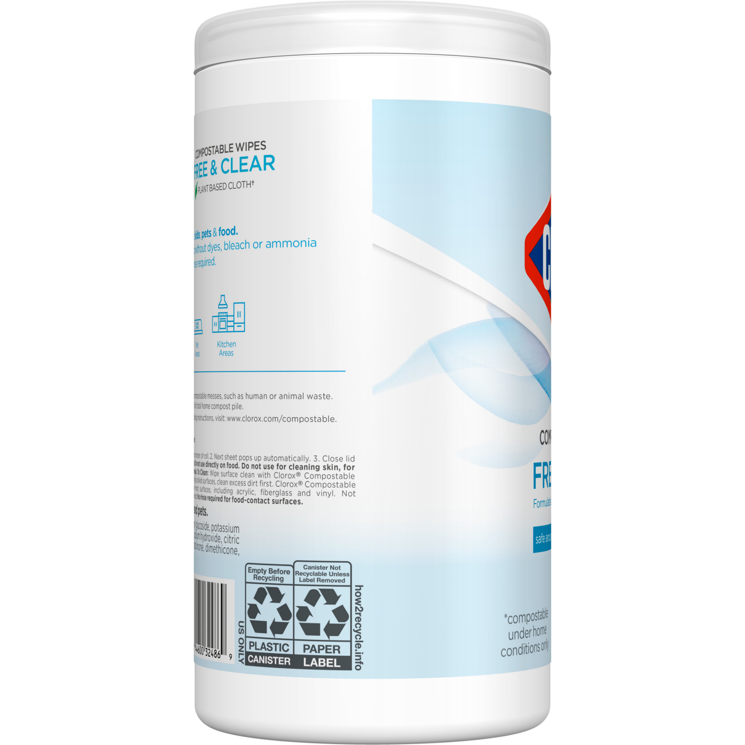 slide 5 of 8, Clorox Compostable Cleaning All Purpose Free and Clear Wipes, 75 ct